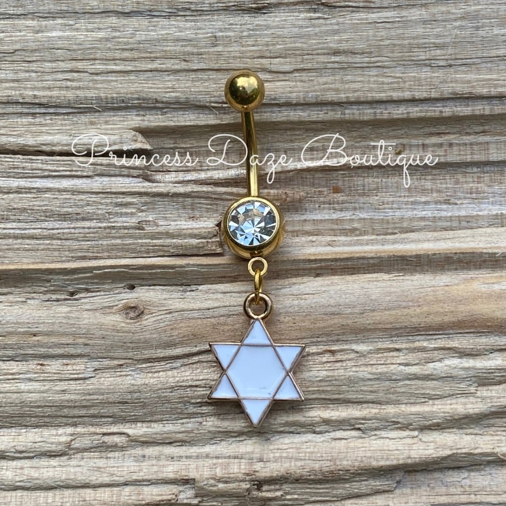 Gold Star Belly Button Ring White Dangle‎ Navel Piercing Jewelry